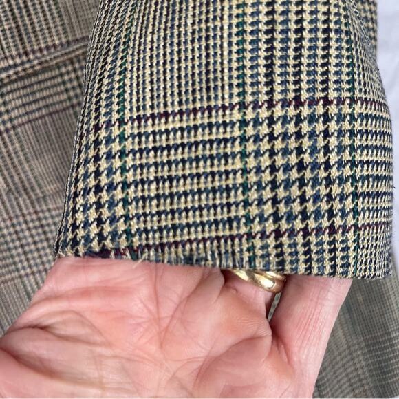 Vintage Burberry Silk Blazer Sport Coat Mens 44 Houndstooth Windowpane Tan - Picture 12 of 13